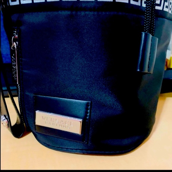 Versace Womens Nylon Metallic Drawstring Crossbody Bag Black Small Handbag Rare! - Picture 11 of 12